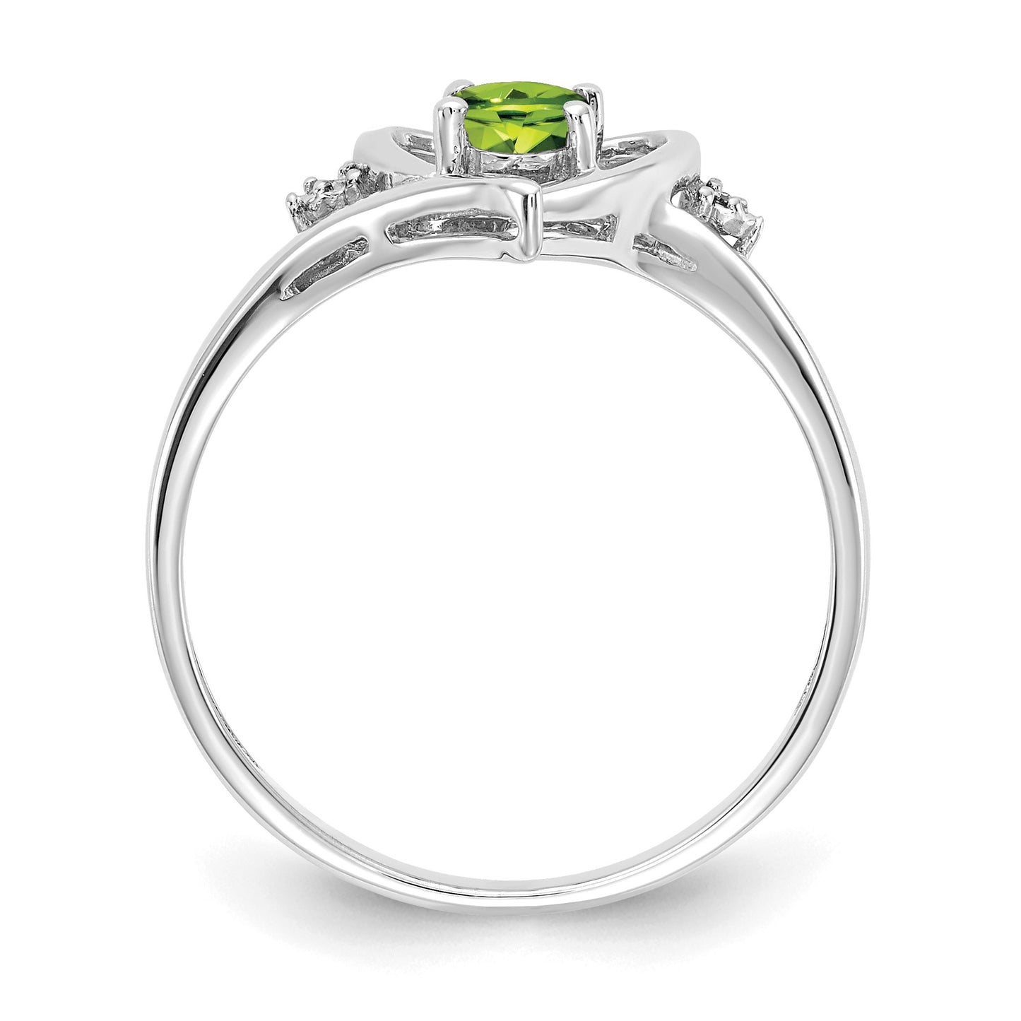 14k White Gold 6x4 Oval August/Peridot and Diamond Heart Ring