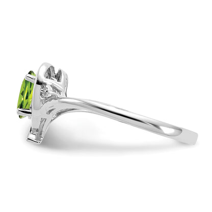 14k White Gold 6x4 Oval August/Peridot and Diamond Heart Ring