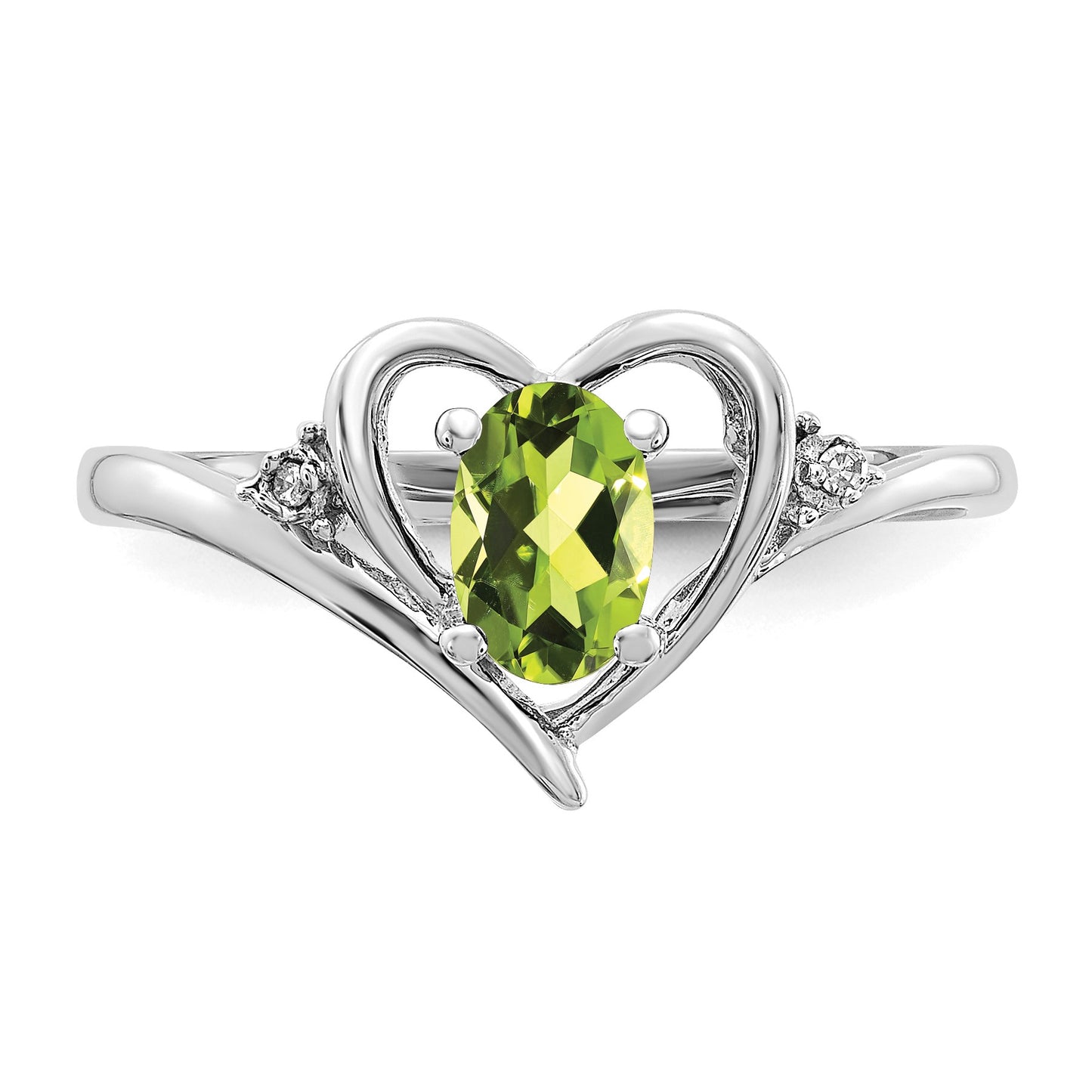 14k White Gold 6x4 Oval August/Peridot and Diamond Heart Ring