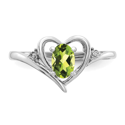 14k White Gold 6x4 Oval August/Peridot and Diamond Heart Ring