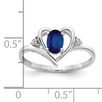 14k White Gold 6x4 Oval September/Sapphire and Diamond Heart Ring