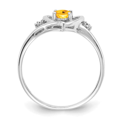 14k White Gold 6x4 Oval November/Citrine and Diamond Heart Ring