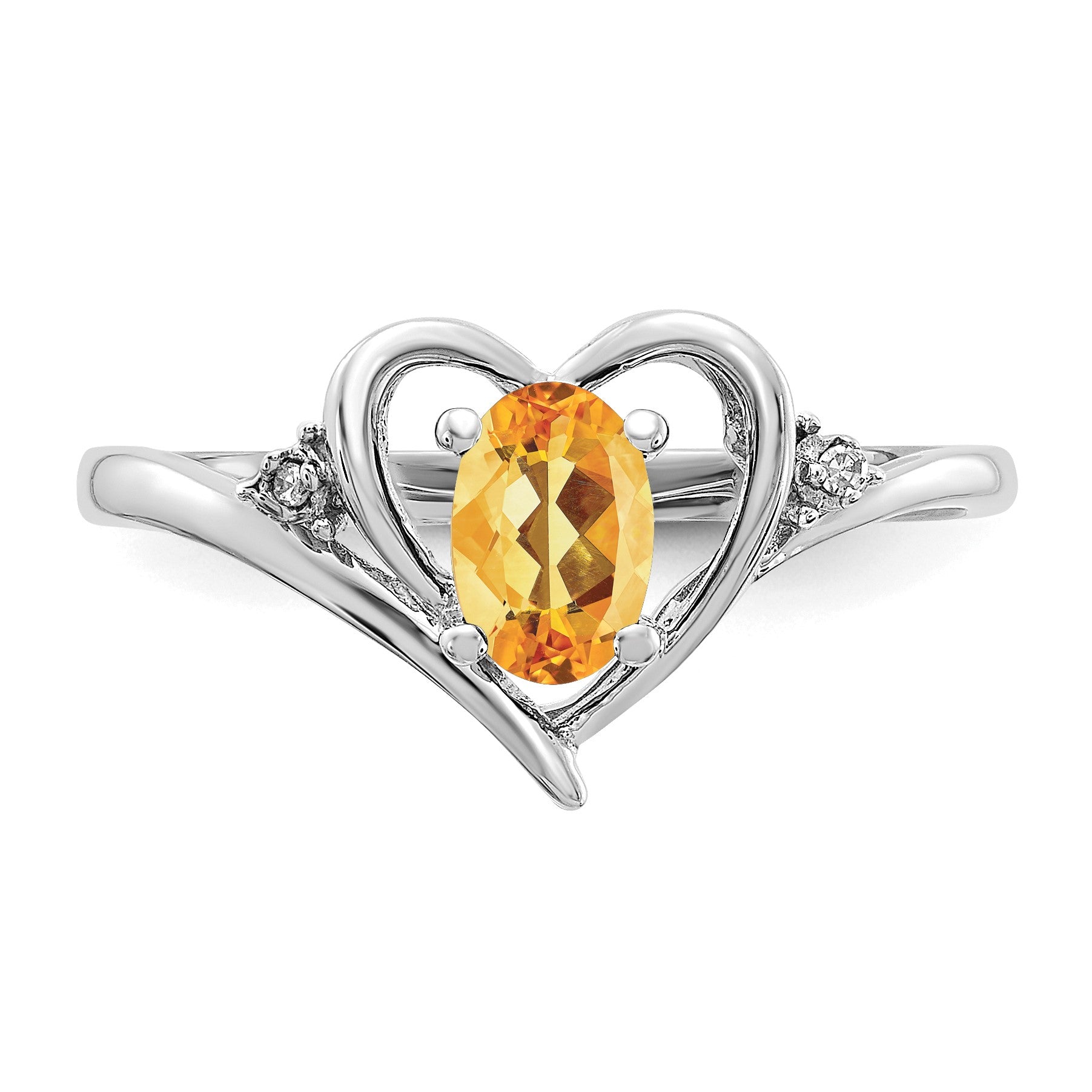 14k White Gold 6x4 Oval November/Citrine and Diamond Heart Ring