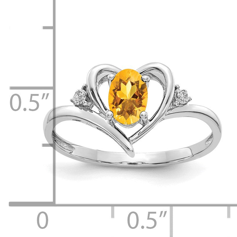 14k White Gold 6x4 Oval November/Citrine and Diamond Heart Ring
