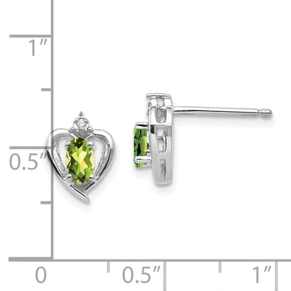 14k White Gold 5x3 Oval August/Peridot and Diamond Heart Earrings