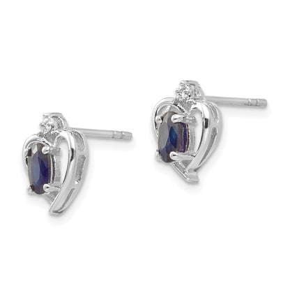 14k White Gold 5x3 Oval September/Sapphire and Diamond Heart Earrings