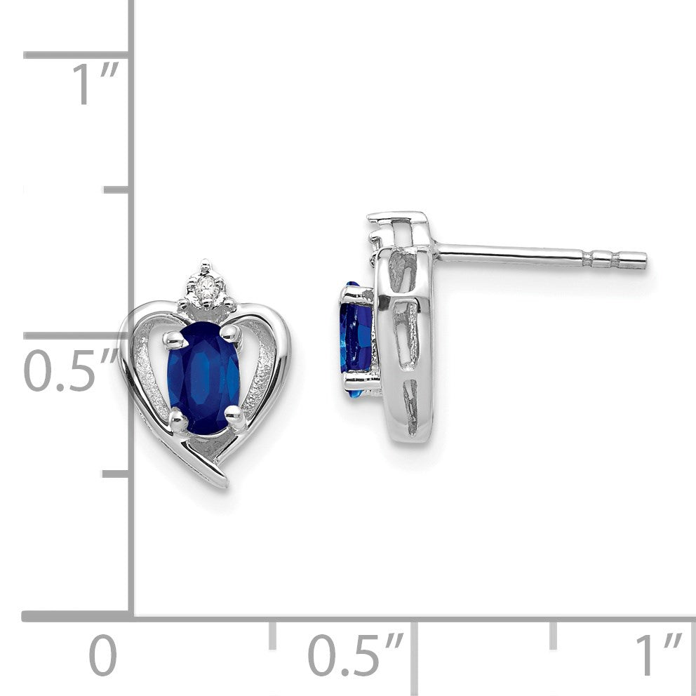 14k White Gold 5x3 Oval September/Sapphire and Diamond Heart Earrings