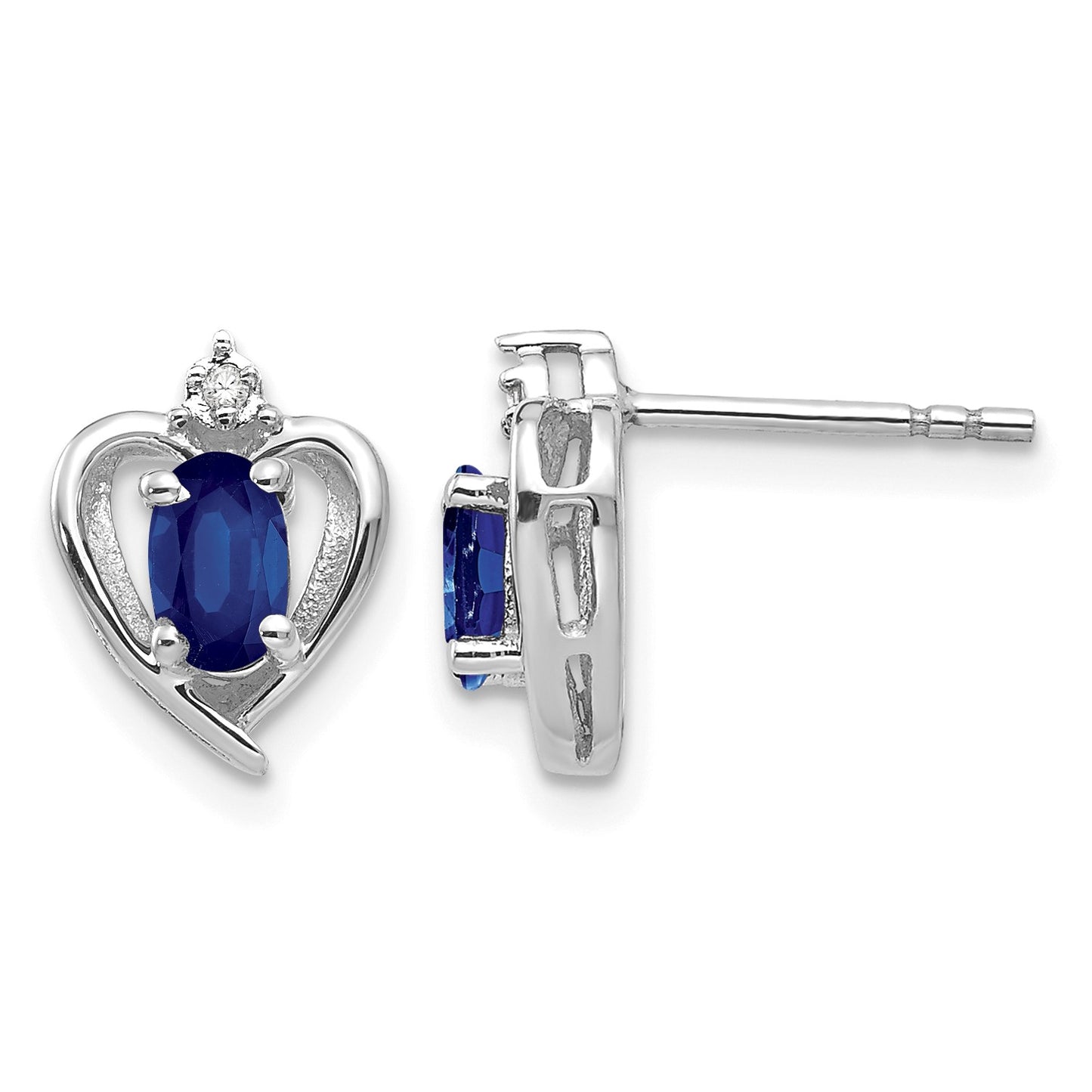 14k White Gold 5x3 Oval September/Sapphire and Diamond Heart Earrings