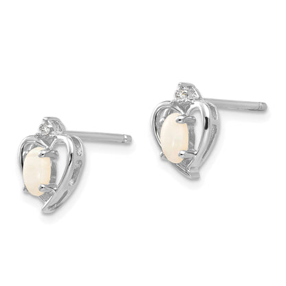 14k White Gold 5x3 Oval October/Opal and Diamond Heart Earrings