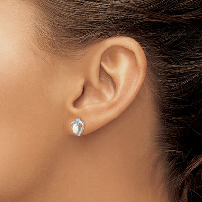 14k White Gold 5x3 Oval October/Opal and Diamond Heart Earrings