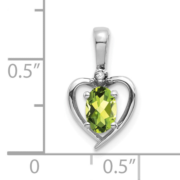 14k White Gold 6x4 Oval August/Peridot and Diamond Heart Pendant