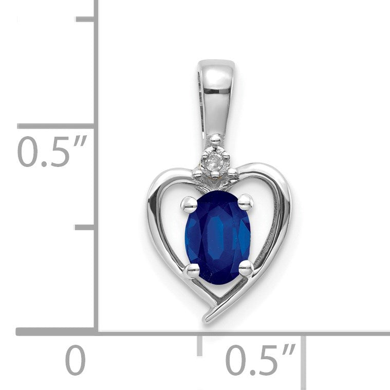 14k White Gold 6x4 Oval September/Sapphire and Diamond Heart Pendant