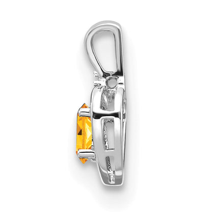 14k White Gold 6x4 Oval November/Citrine and Diamond Heart Pendant
