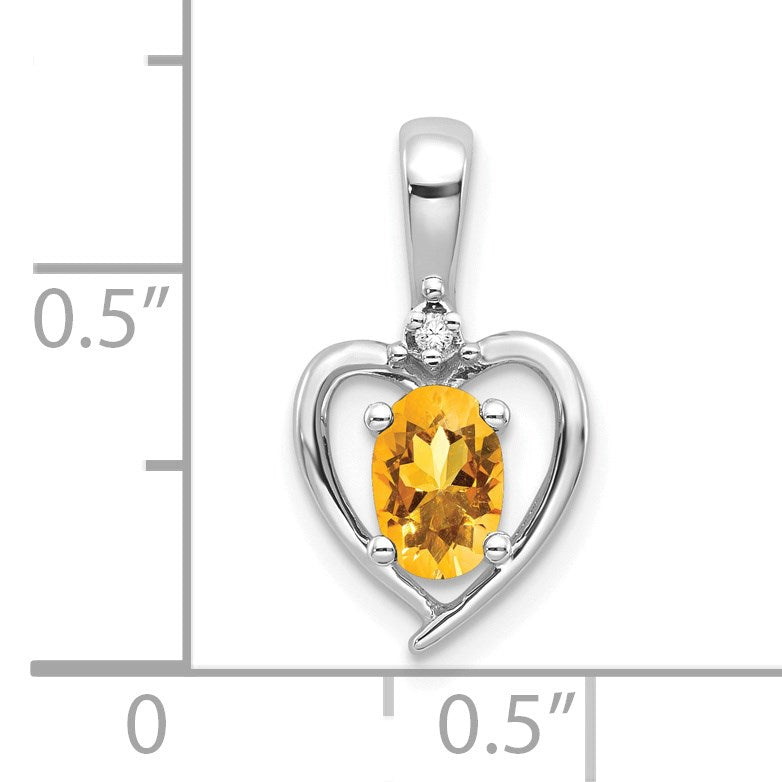14k White Gold 6x4 Oval November/Citrine and Diamond Heart Pendant