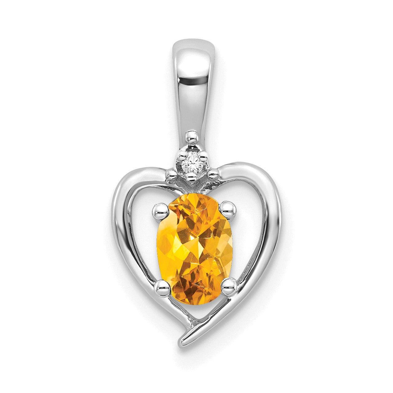 14k White Gold 6x4 Oval November/Citrine and Diamond Heart Pendant
