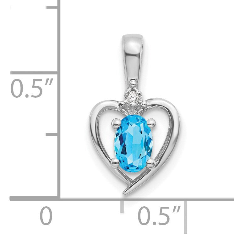 14k White Gold 6x4 Oval December/Blue Topaz and Diamond Heart Pendant