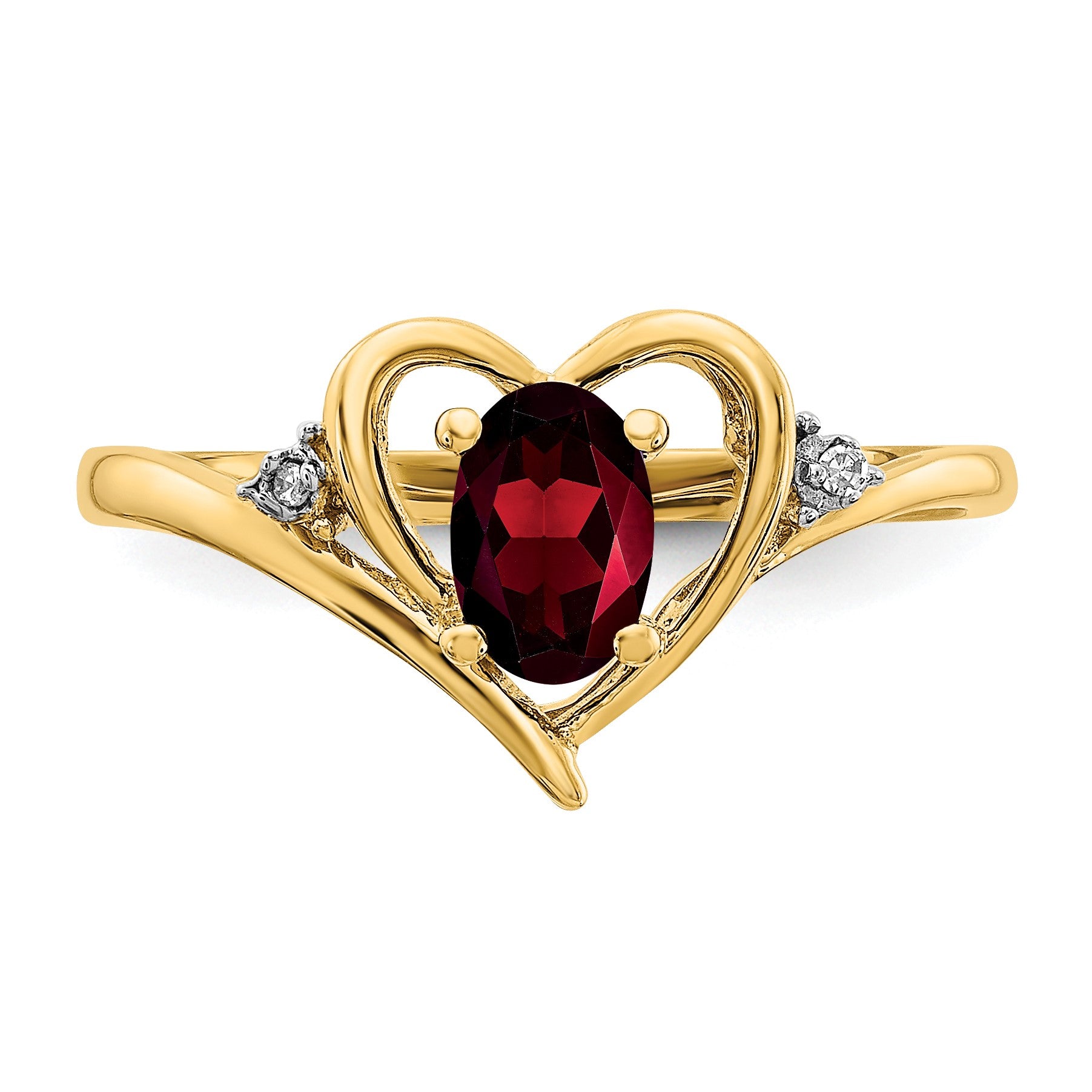 14k 6x4 Oval January/Garnet and Diamond Heart Ring