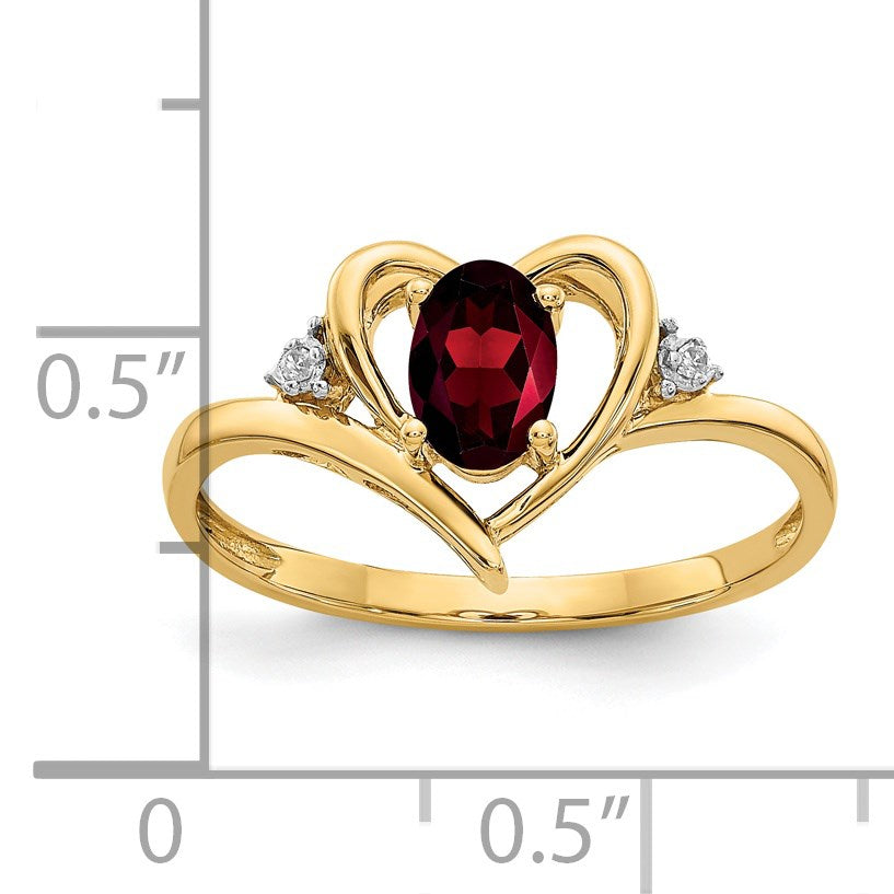 14k 6x4 Oval January/Garnet and Diamond Heart Ring