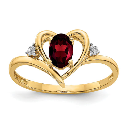 14k 6x4 Oval January/Garnet and Diamond Heart Ring