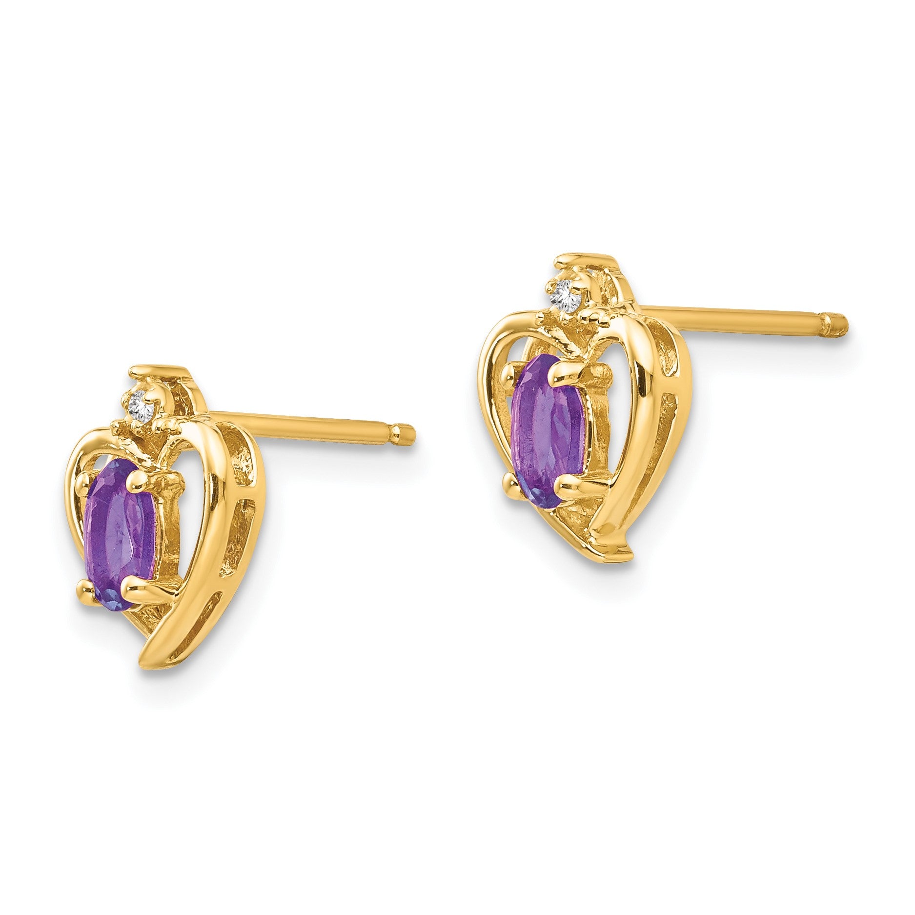 14k 5x3 Oval February/Amethyst and Diamond Heart Earrings