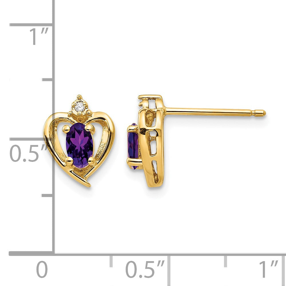 14k 5x3 Oval February/Amethyst and Diamond Heart Earrings