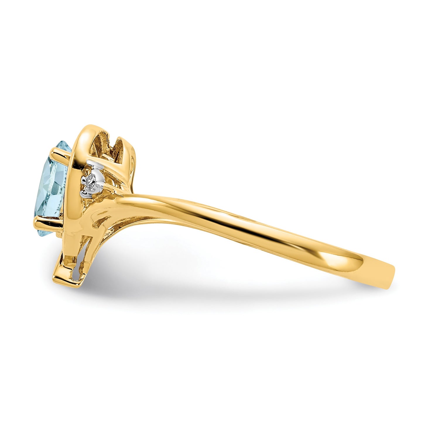 14k 6x4 Oval March/Aquamarine and Diamond Heart Ring