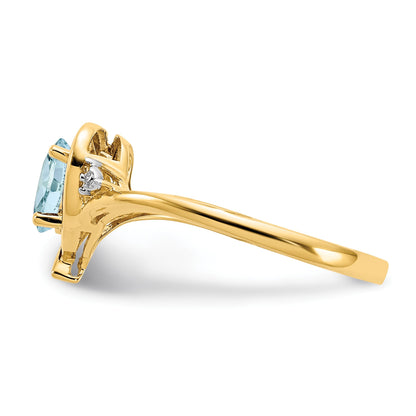 14k 6x4 Oval March/Aquamarine and Diamond Heart Ring