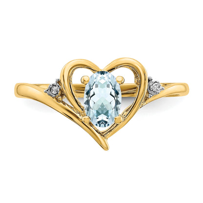 14k 6x4 Oval March/Aquamarine and Diamond Heart Ring
