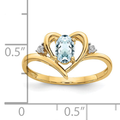 14k 6x4 Oval March/Aquamarine and Diamond Heart Ring