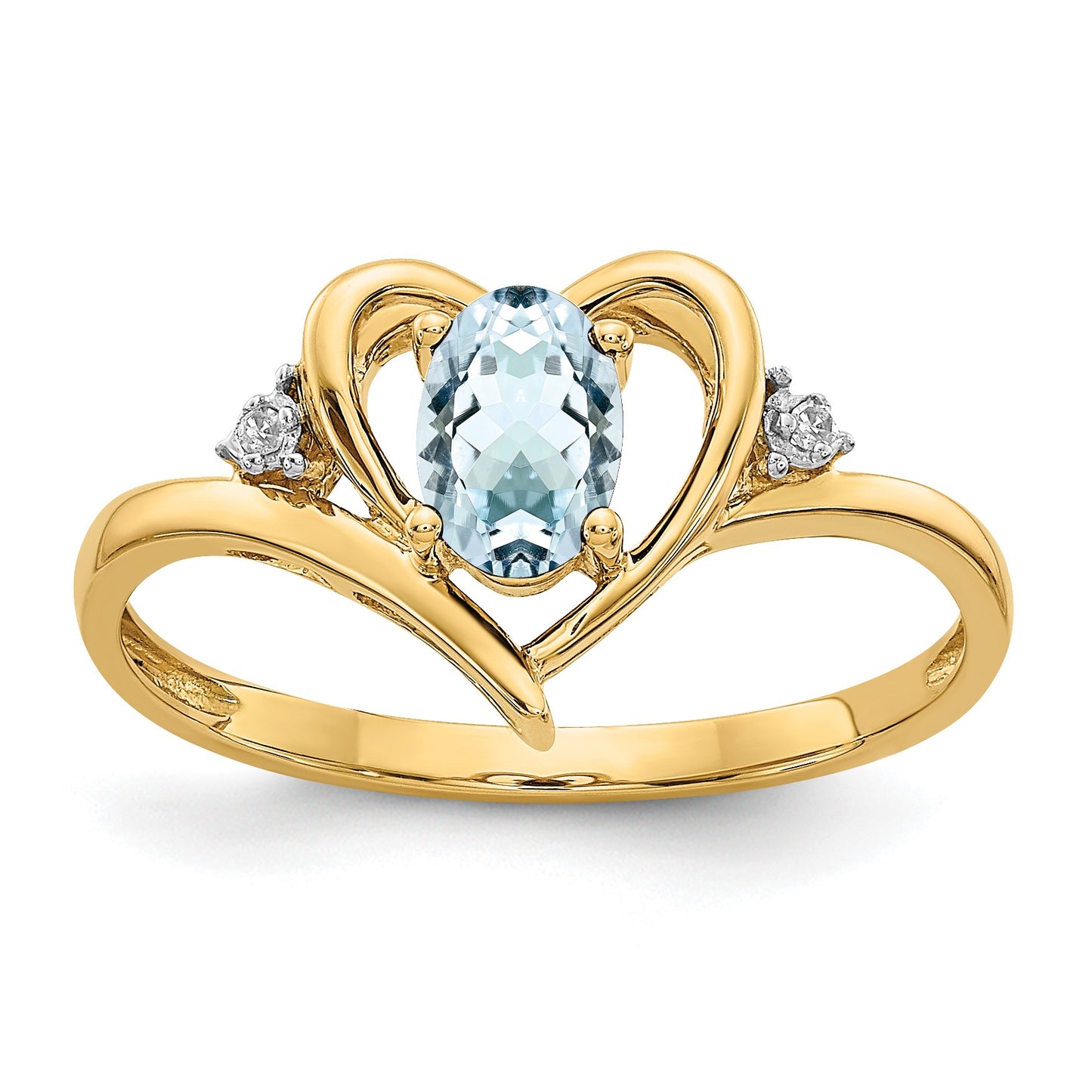14k 6x4 Oval March/Aquamarine and Diamond Heart Ring