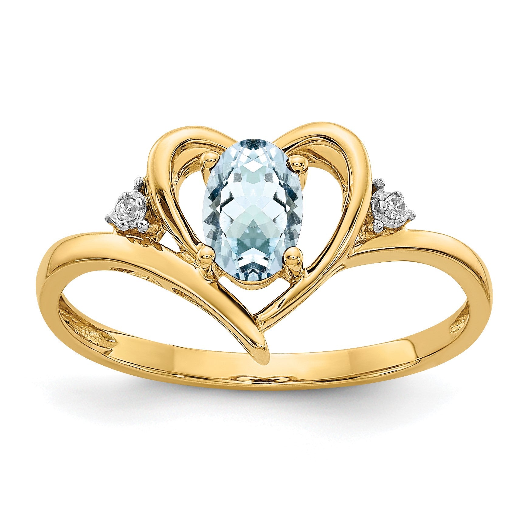 14k 6x4 Oval March/Aquamarine and Diamond Heart Ring