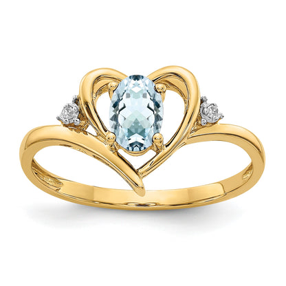14k 6x4 Oval March/Aquamarine and Diamond Heart Ring