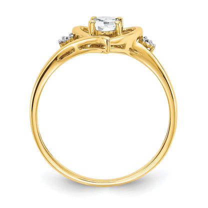 14k 6x4 Oval April/White Topaz and Diamond Heart Ring