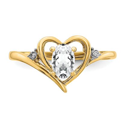 14k 6x4 Oval April/White Topaz and Diamond Heart Ring