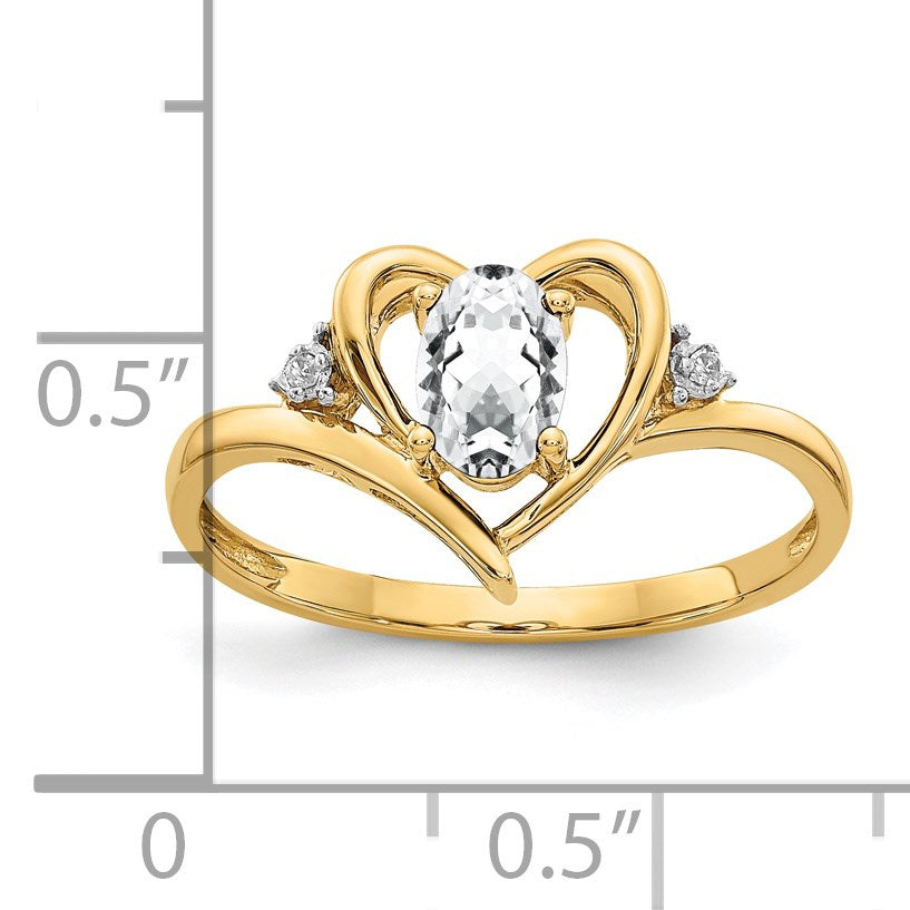 14k 6x4 Oval April/White Topaz and Diamond Heart Ring