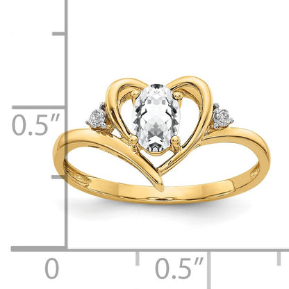 14k 6x4 Oval April/White Topaz and Diamond Heart Ring