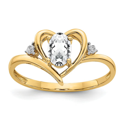 14k 6x4 Oval April/White Topaz and Diamond Heart Ring
