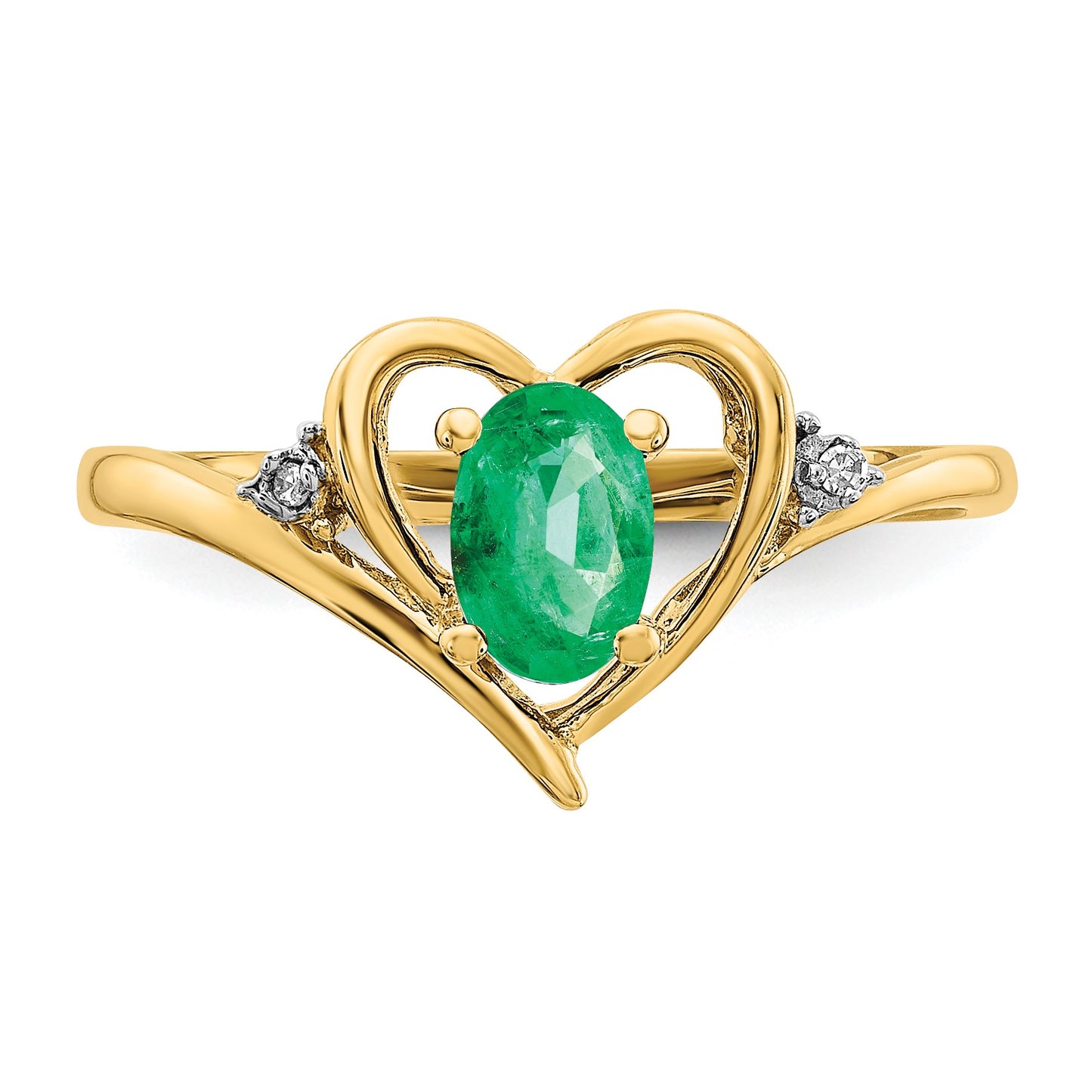 14k 6x4 Oval May/Emerald and Diamond Heart Ring