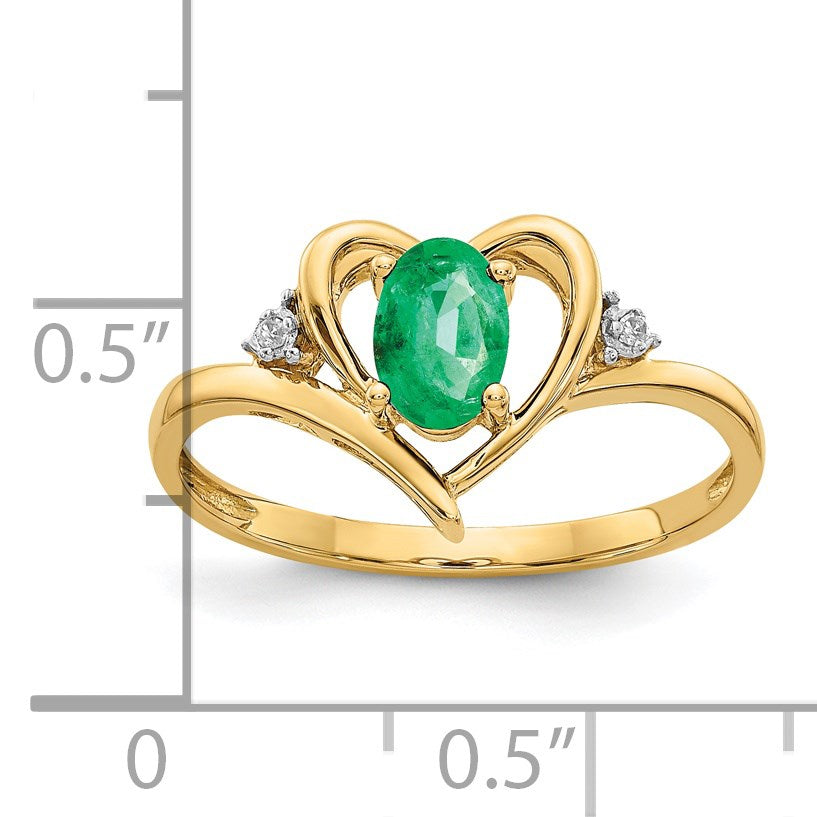 14k 6x4 Oval May/Emerald and Diamond Heart Ring