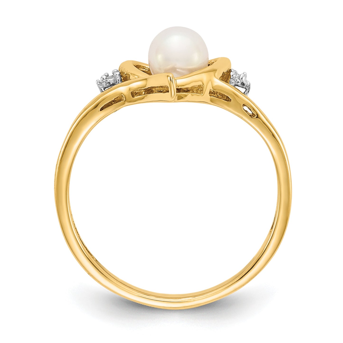 14k 5.5mm June/Freshwater Cultured Pearl and Diamond Heart Ring