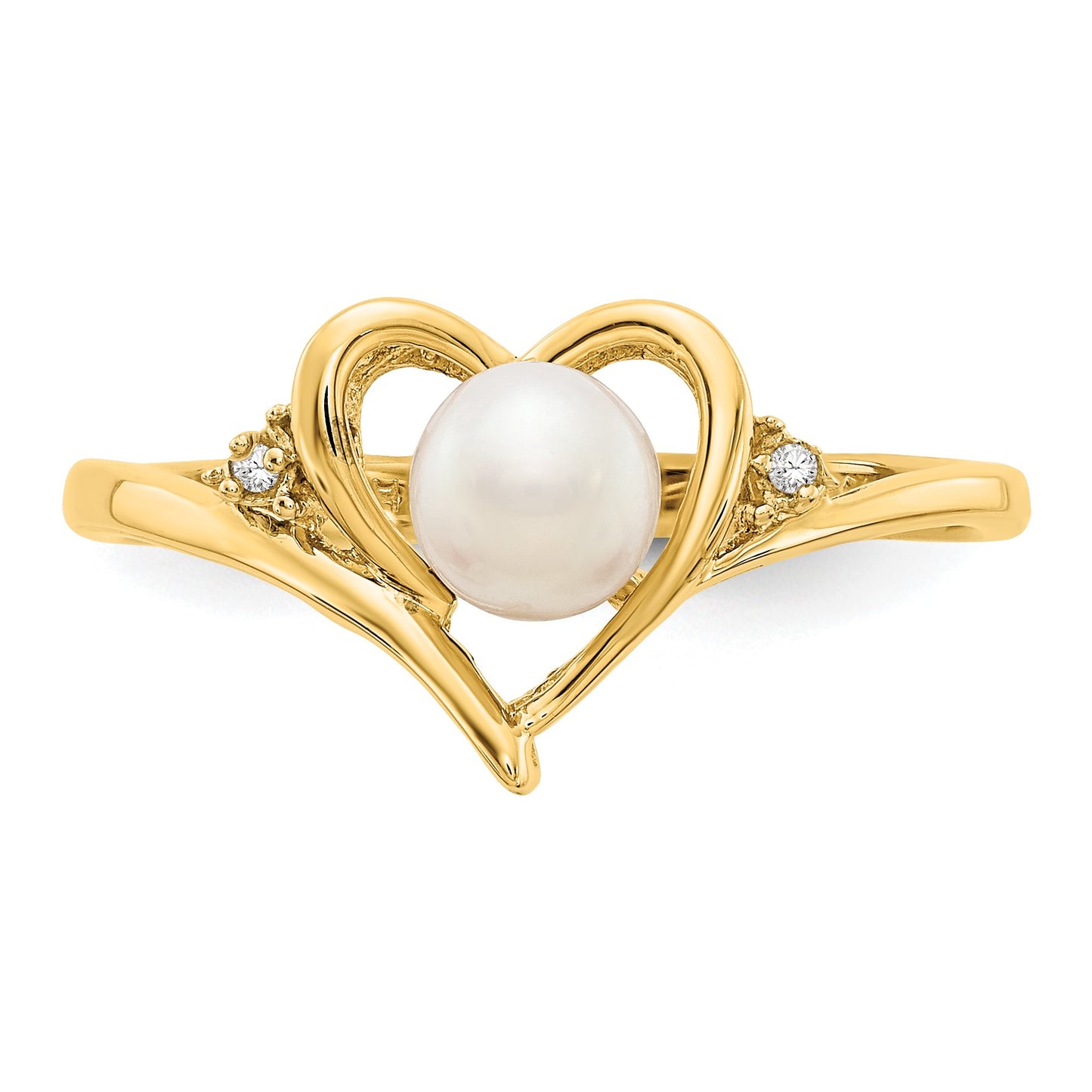 14k 5.5mm June/Freshwater Cultured Pearl and Diamond Heart Ring
