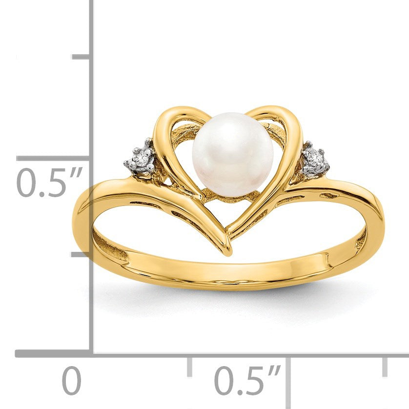 14k 5.5mm June/Freshwater Cultured Pearl and Diamond Heart Ring