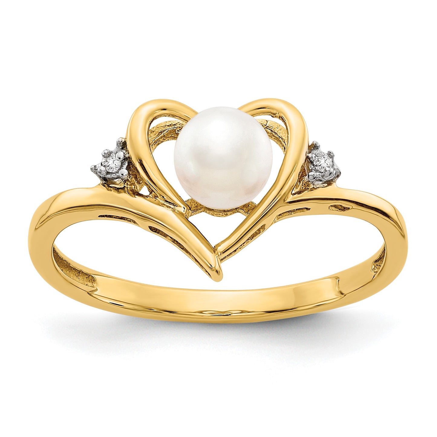 14k 5.5mm June/Freshwater Cultured Pearl and Diamond Heart Ring
