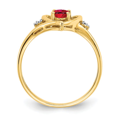 14k 6x4 Oval July/Ruby and Diamond Heart Ring