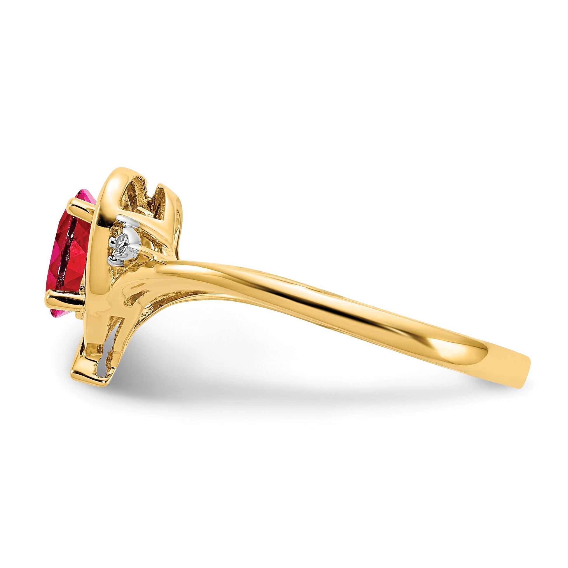 14k 6x4 Oval July/Ruby and Diamond Heart Ring