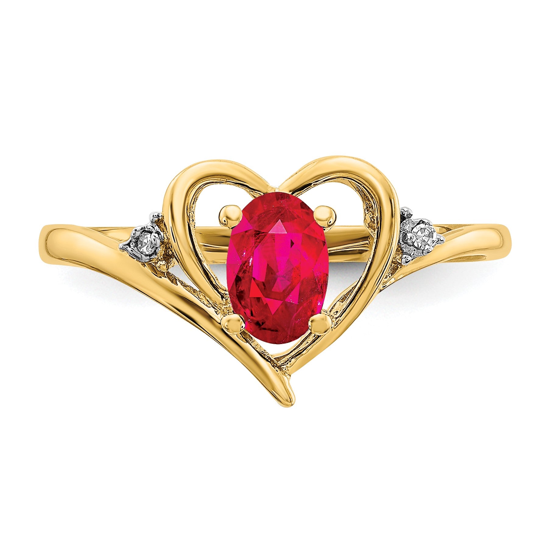 14k 6x4 Oval July/Ruby and Diamond Heart Ring