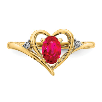 14k 6x4 Oval July/Ruby and Diamond Heart Ring