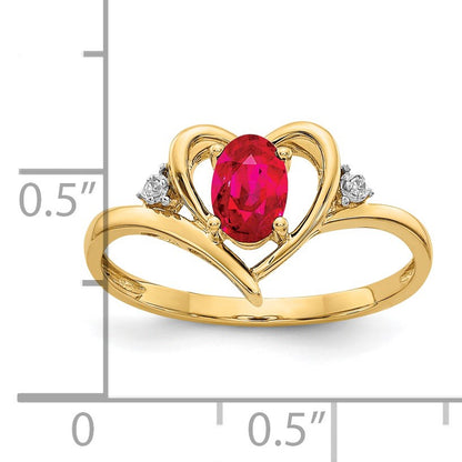 14k 6x4 Oval July/Ruby and Diamond Heart Ring