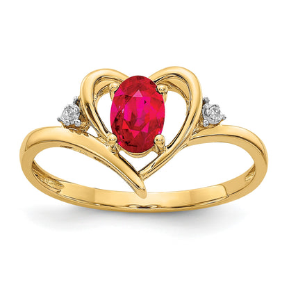 14k 6x4 Oval July/Ruby and Diamond Heart Ring