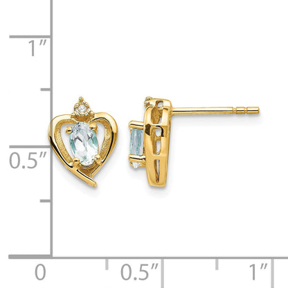 14k 5x3 Oval March/Aquamarine and Diamond Heart Earrings